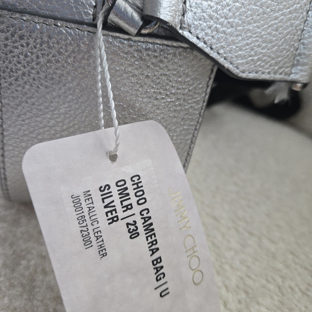 Jimmy Choo NWT Camera Bag‎ Metallic Silver Embossed Leather - Picture 7 of 16